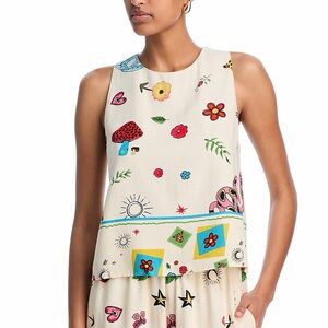 Aqua Border Mixed Print Sleeveless Tank Top Size S
